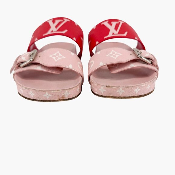 Louis Vuitton Bom Dia Slide Sandals Pink Red Monogram Canvas Size 38 US 8 Women - Picture 5 of 15
